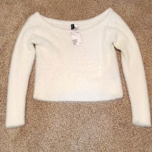 H&M Off shoulder, cropped fuzzy sweater